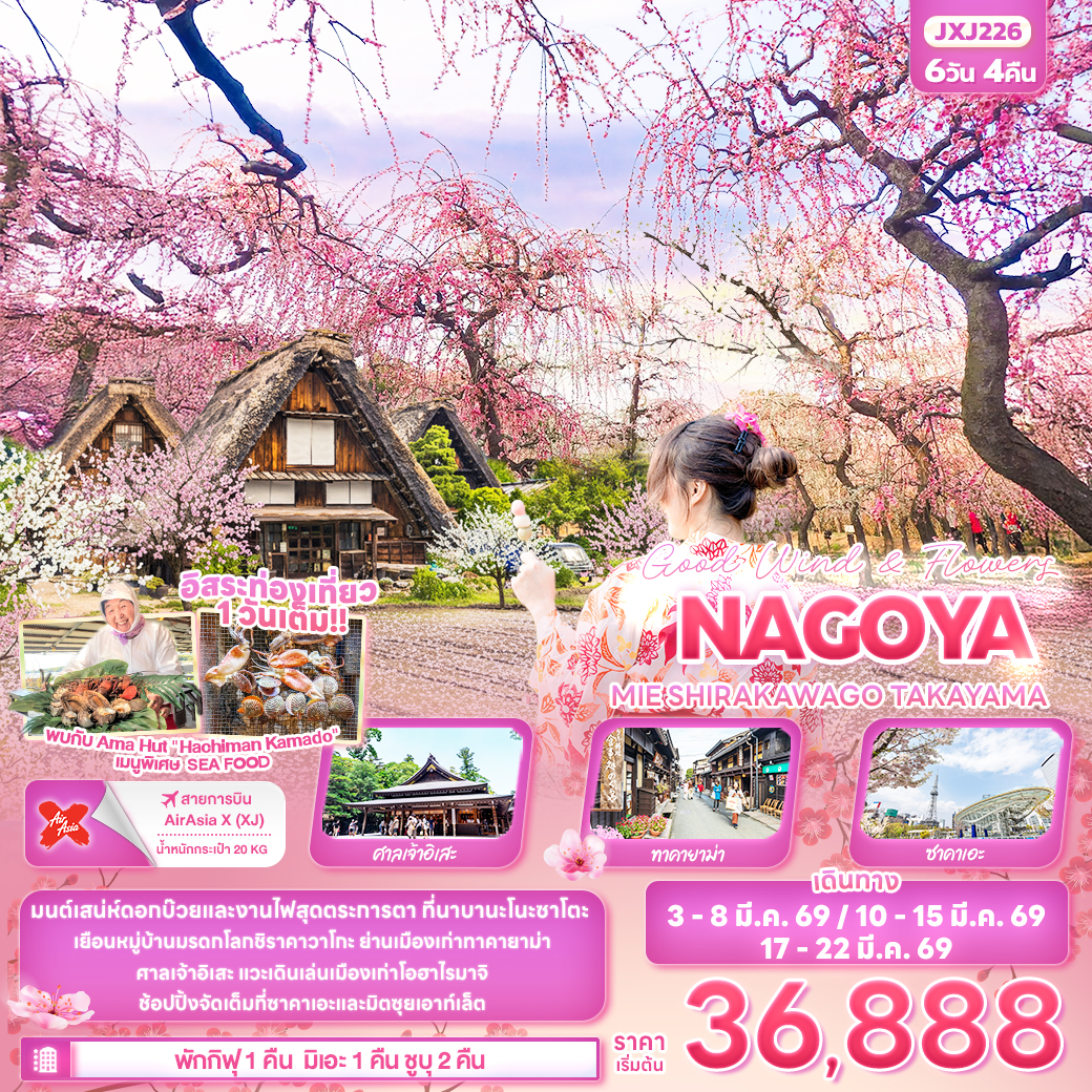 JXJ226 Good wind & flowers NAGOYA  MIE SHIRAKAWAGO TAKAYAMA 6 วัน 4 คืน